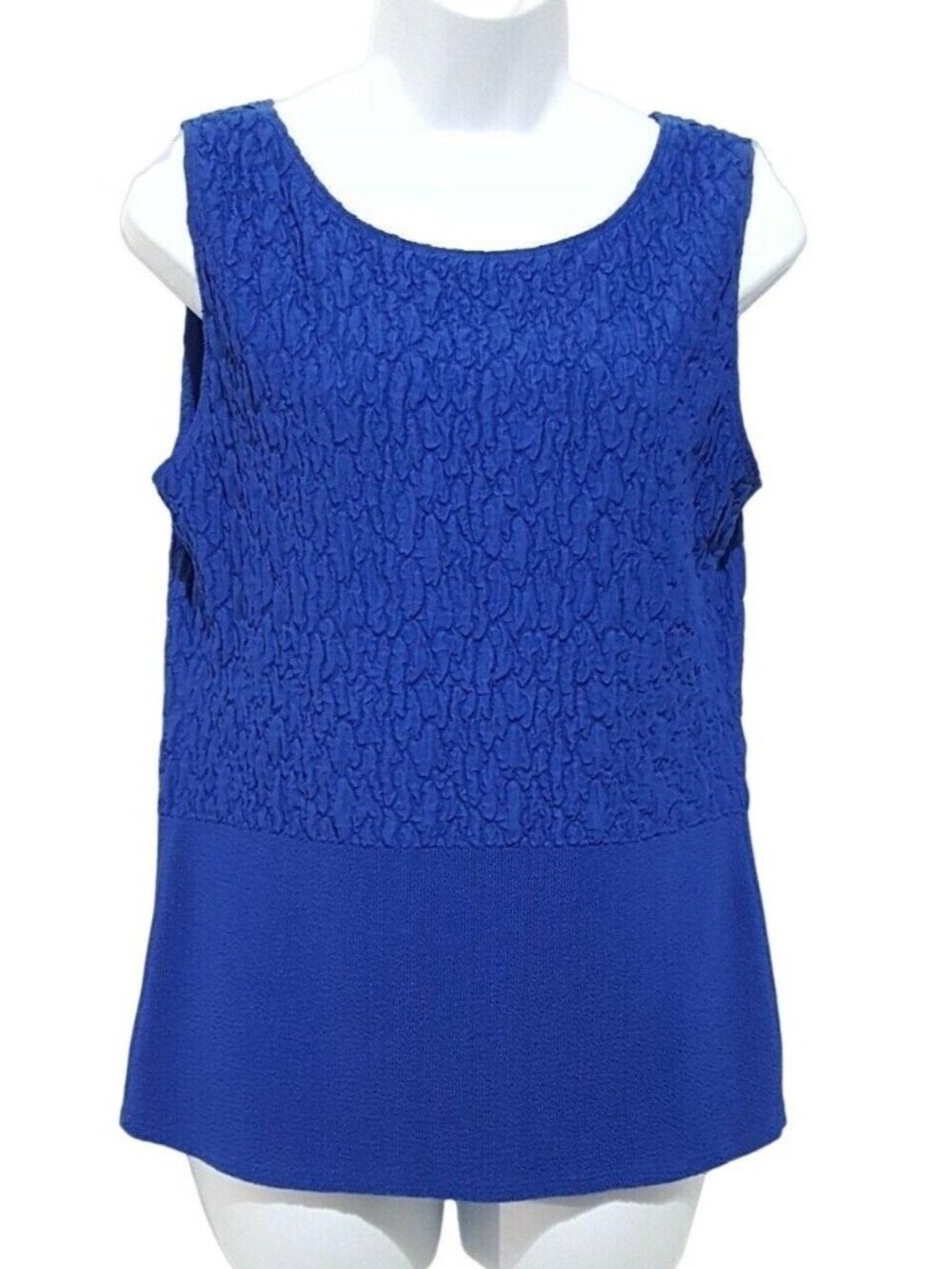 Womens Y2K Shell Top Size S-M Crinkle Fabric Sleeveless Blue Ribbed Textured Art